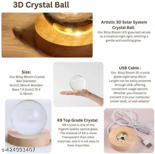 AZANIA Universe Crystal Ball Night Light,2.4 Inch Glass Ball Night LED Lamp with Woodern Base,Decorations Gifts for Men,Women,Kids,Boys,Girls,Teens